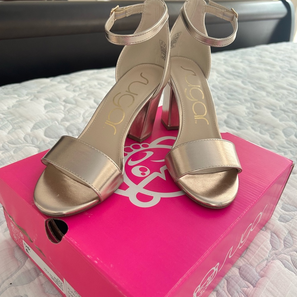 Sugar Metallic Gold Heeled Sandals